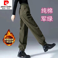 皮爾卡丹（pierre cardin）23年新款秋冬軍綠色純棉工裝褲女新款外穿女褲束腳運動褲休閑哈倫 軍綠【加絨加一厚款】 M 建議100-115斤