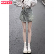柏潮假兩件綁帶高腰牛仔短裙女夏季新款韓版辣妹水洗顯瘦a字褲裙 藍(lán)色【高品質(zhì)】 S 【建議80-95斤】
