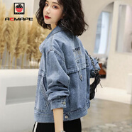 AEMAPE外套女2026春秋冬季新款牛仔短外套女韓版寬松時(shí)尚洋氣短款上衣 藍色【518#字母款】 2XL _【建議128-150斤】