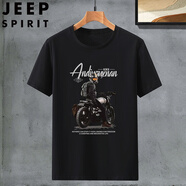 JEEP SPIRIT夏季胖子純棉短袖t恤男加肥加大碼寬松圓領半袖肥佬青年體恤350斤 夏短袖摩托車黑色 4XL建議180-200斤