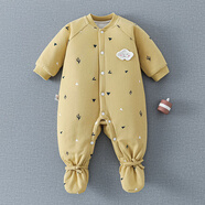 寶寶棉服冬季嬰兒包腳連體衣加棉加厚冬季款外出棉服新生純棉連腳 親膚薄棉(405)連體-黃 66cm