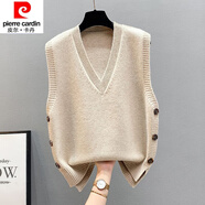 皮爾卡丹（pierre cardin）23年新款疊穿馬甲針織背心女士毛衣春秋新款韓版坎肩寬松V領(lǐng)馬夾 杏色 XL 建議130-145斤