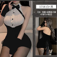 無品牌大碼辣妹性感豹紋包臀露背修身短款連衣裙內(nèi)衣情趣制服貓女郎胖mm 黑白貓女郎 3XL150-170斤