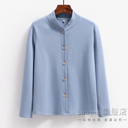 必菩中年開扣打底衫女帶領(lǐng)秋衣單件T恤棉毛衫上裝春 霧霾藍(lán) M(推薦90-105斤)