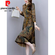 皮爾卡丹（pierre cardin）新中式改良旗袍裙女2025新款春秋長(zhǎng)袖連衣裙中年媽l媽高貴氣質(zhì)裙 黃色 3XL 【135-145斤】