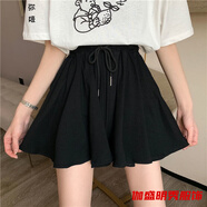 口旋超短裙性感齊小短裙 a字裙新款春夏韓版百搭時(shí)尚黑色抽繩休閑子女 黑色-短裙(高品質(zhì)) M 【建議80-100斤】
