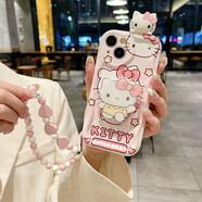 鮮程可Hello Kitty奶油殼卡通少女蘋果15 14 13立體趴趴15Pro可愛支架12/11 女新款se4凱蒂貓加粉色6s手 白色奶油-抱熊KT+趴趴+支架+鏈 iPhone13ProMax