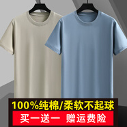 戰(zhàn)浩【2件】純棉短袖t恤男夏季衣服圓領(lǐng)半袖寬松白上衣純色打底衫體恤 卡其色+霧藍(lán)色 2XL 建議【145-160斤】