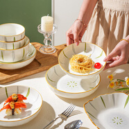 舍里青木風(fēng)陶瓷米飯碗家用2025新款吃飯碗日式碗碟套裝大號高顏值餐具 8英寸蓮花方盤6個裝