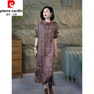 皮爾卡丹（pierre cardin）品牌歐貨休閑棉連衣裙春秋2024新款百搭復(fù)古文藝范提花襯衣裙子 朱砂紅 2XL 建議150-170斤
