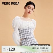 VEROMODA牛仔上衣女2023新款拼接方領(lǐng)短款印花泡泡袖甜美 J08淺牛仔灰色 155/76A/XS