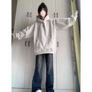 XIPR初中學(xué)生秋冬運動(dòng)套裝女13歲女孩時(shí)尚大童15青少年加絨衛衣兩件套 (春秋款兩件套)米灰色衛衣+復古 XL (建議120-135斤)