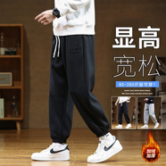 頂峰保羅（Dingfengbaoluo）休閑褲男秋冬重磅加絨寬松束腳時(shí)尚百搭運動(dòng)衛長(cháng)褲子HM9011黑色XL