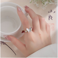 龍姑娘小竹節(jié)小方糖黃水晶素圈戒指女輕奢百搭小眾設計可調節(jié)食指戒 桃花編織蝴蝶戒指