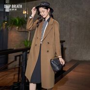 深呼吸DEEP BREATH女裝翻領(lǐng)中長(zhǎng)款過(guò)膝羊毛雙面呢子大衣外套女A400619 卡其 S (2碼)