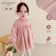 modomoma女童連衣裙秋裝女寶寶小童套裝蕾絲公主裙子網(wǎng)紅嬰兒童禮服連衣裙 胭脂花雨【皮粉長袖紗裙】 73cm