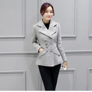 皮爾卡丹（pierre cardin）短款毛呢外套女秋冬新款女裝時(shí)尚羊毛呢子大衣修身小外套洋氣上衣 淡灰色 純色 M