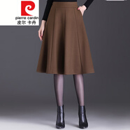 皮爾卡丹（pierre cardin）2023春秋款半身裙女高腰中年冬裙加厚毛呢a字裙百褶裙子針織 卡其色 毛呢66厘米 M 90-100斤