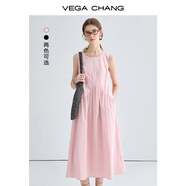 VEGA CHANG粉色連衣裙女2025年夏季新款海邊度假顯瘦氣質減齡拼接背心長裙子 蜜桃粉 S