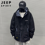 JEEP SPIRIT吉普夾克男士秋冬季沖鋒防風(fēng)衣工裝外套休閑上衣服 6602黑色 L