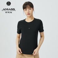 阿瑪施（AMASS）女裝新款簡(jiǎn)約百搭圓領(lǐng)短袖T恤女5300804 黑 S (2碼)