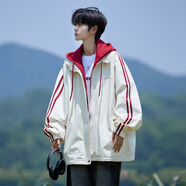 普戈斯（PUGESI）棒球服男外套春秋季胖子加大碼新款潮流寬松百搭拼色圓領(lǐng)夾克 J867紅色 常規 連帽款 2XL