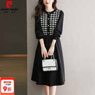 皮爾卡丹（pierre cardin）2025網(wǎng)紅針織連衣裙中長款氣質(zhì)優(yōu)雅毛衣裙女拼色燈籠袖秋冬新款打 黑色 M
