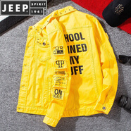 JEEP SPIRIT春秋季牛仔夾克男士韓版棒球服潮流男裝工裝春秋款上衣男外套 Y8892黃色 S