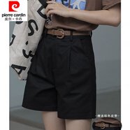 皮爾卡丹（pierre cardin）23年新款港風(fēng)西裝短褲女熱褲新款五分褲寬松顯瘦ins高腰薄休閑工 黑色-+棕色皮帶 2XL 【120-135斤】