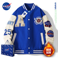 NASADKGM夾克外套男秋冬季新款美式棒球服外套男潮流寬松情侶繡花上衣夾克 22129克萊因藍加絨 XL （建議130-150斤）