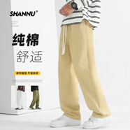 杉努褲子男士春秋季純棉黑色直筒寬松闊腿潮流休閑長褲 卡其 4XL 