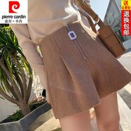 皮爾卡丹（pierre cardin）24年新款毛呢短褲闊腿褲子女裝秋冬款外穿高腰顯瘦百搭靴褲 毛呢短褲【654卡其色】 S 70-85斤