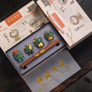 BOSSY故宮風(fēng)文創(chuàng)招財(cái)石獅子一對(duì)好事發(fā)生創(chuàng)意工藝品擺件公司個(gè)人伴手禮 事業(yè)有成【彩金】+木底座+禮盒