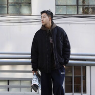 POUM夾克男歐美高街外套男女潮牌痞帥情侶秋季美式棒球服男休閑寬松 CXH- W317黑色 加厚 L （120-135斤）