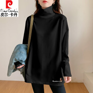 皮爾卡丹（pierre cardin）高領(lǐng)打底衫女內(nèi)搭德絨加厚保暖遮臀寬松大尺碼中長款上衣長袖T恤 AA0127黑色 XL 135-155斤
