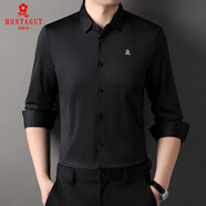 夢(mèng)特嬌法國(guó)進(jìn)口長(zhǎng)袖襯衫男桑蠶絲春秋商務(wù)休閑高端免燙襯衣爸爸裝商務(wù)裝 黑色 185/3XL
