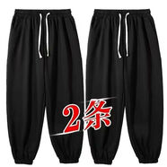 栢斐荻（BYPHYTEE）300斤大碼休閑褲男加肥加大運動褲寬松九分胖子肥佬夏季薄款長褲 【兩件裝】：黑色+黑色 6XL