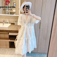 皮爾卡丹（pierre cardin）歐洲站2025夏季韓版氣質(zhì)女神范收腰顯瘦仙女性感V領(lǐng)雪紡連衣裙女 白色 M 【100以內(nèi)】