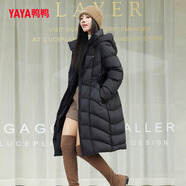 鴨鴨（YAYA）冬季新款長(cháng)款腰帶羽絨服女收腰高端韓版休閑百搭加厚保暖外套 黑色 M （120-140斤）