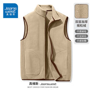真維斯（Jeanswest）男女生雙面加絨馬甲秋冬季300G重磅加厚立領(lǐng)馬夾美式潮牌男士外套 淺米 L