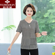 俞兆林（YUZHAOLIN）母親節中老年女裝夏天新款女裝黑白條紋短雪紡遮肚寬松前短后長(cháng)仙 黑色 2XL 建議105-120斤