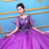 麥婭洛獨唱演出服女禮服高檔蓬蓬連衣裙新款藝考服婚紗彩紗演出裙影樓婚 紫色 S（拍下?lián)稳菏滞蟓h(huán)）