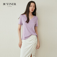 音兒（YINER）女士V領(lǐng)T恤經(jīng)典款基礎(chǔ)百搭簡約時(shí)尚短袖上衣 淺紫 M
