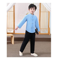 燦楊兒童民國風(fēng)演出服五四青年裝小學(xué)生合唱服裝幼兒園詩(shī)歌朗誦表演服 男款藍色長(cháng)袖上衣+長(cháng)褲 100cm 當天發(fā)貨
