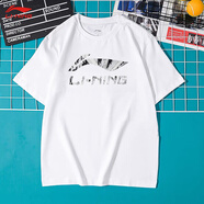 李寧（LI-NING）短袖男女同款t恤潮流圓領(lǐng)休閑棉春夏季印花舒適透氣半袖棉打底衫 白色（大標(biāo)-100%棉） L (175)