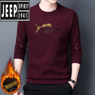 吉普（JEEP）德絨圓領長袖t恤男士純色衛(wèi)衣男春秋裝上衣新款體恤潮流打底衫T恤 7728-1【款】酒紅色 加絨 4XL 190建議185-200斤