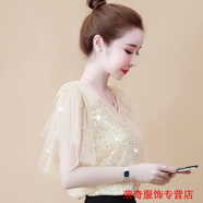 嫻槐女裝2024新款潮流很仙的上衣洋氣短袖超仙女氣質(zhì)（8月16日發(fā)完） 杏色1668#-遮肚子上衣 3XL