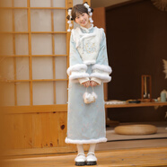 森女部落東方簡(jiǎn)奢風(fēng)幽幽蘭花草新中式民國(guó)風(fēng)旗袍連衣裙馬甲冬天時(shí)尚套裝 杏色馬甲（單件）（單件） M