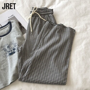 JRET直筒休閑褲女黑白格闊腿褲女薄款夏秋2025年新款寬松高腰顯瘦長(cháng)褲 小格子高個(gè)子 2XL 建議135-150斤