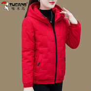 啄木鳥(niǎo)冬裝棉服女2025新款加絨加厚棉衣短款洋氣棉襖外套 大紅 M (建議80-95斤)